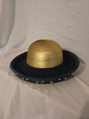 Dark Green Brim Gold Dome Stud Hat